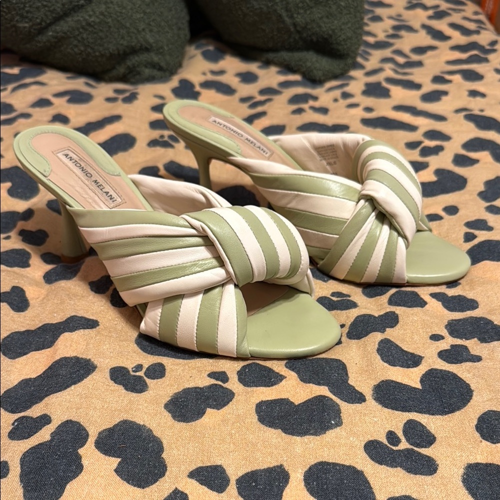 Women's Green and Cream Heeled Sandals